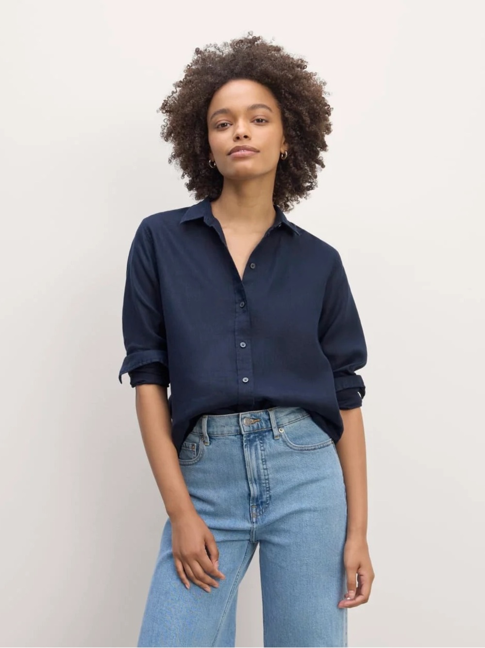 Everlane Navy 100% European Flax Linen Button-Down Shirt Size 6
